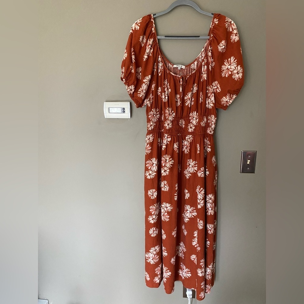 MADEWELL Linen Blend Sophia Midi Dress in Rusty Torch Size XXL ••RARE•• - Picture 3 of 9